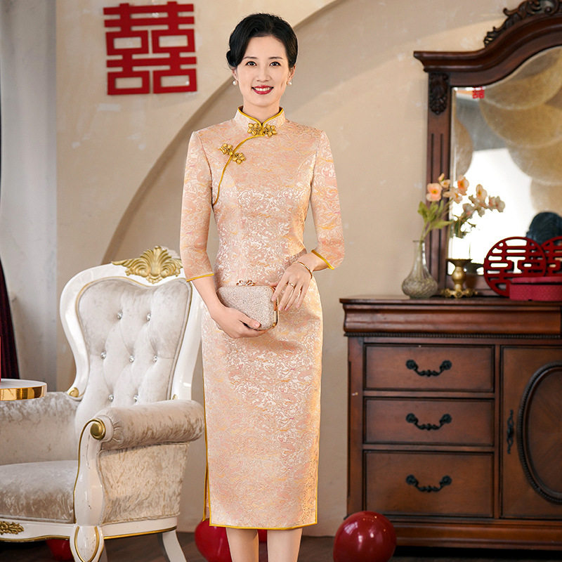 喜婆婆新中式旗袍小个子妈妈婚宴礼服2026年冬季新款修身礼服