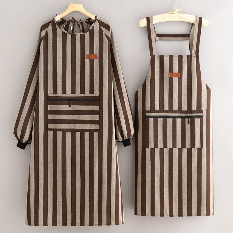 高个子竖条纹老板做事围兜兜棉麻加长大口袋感年轻做饭罩衣wd围裙,家庭/个人清洁工具,袖套,淘宝优惠券,粉丝福利购,淘宝优惠卷