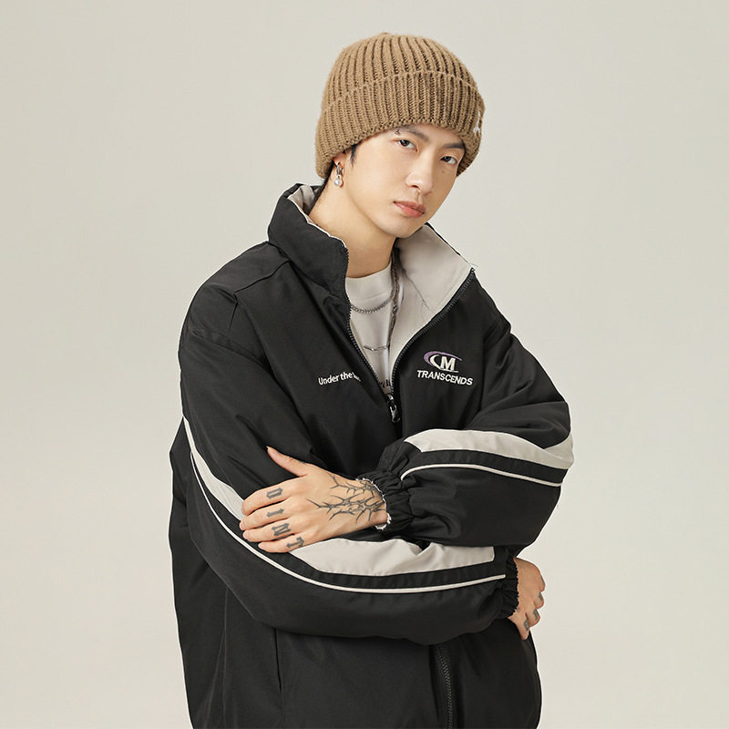 撞色设计棉服冬季款字母印花棉衣外套加厚面包服L5123-P100控168,男装棉衣,电商A362