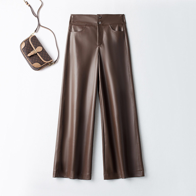 女士休闲高腰2026皮裤直筒裤