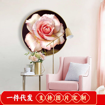 2020新款圆形5D钻石画满钻粉色玫瑰花卉卧室客厅点贴钻十字绣玄关