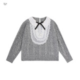 女童加厚毛衣2025年秋冬新款韩系蕾丝花边领针织衫中大儿童打底衫，童装毛衣，祺儿童装