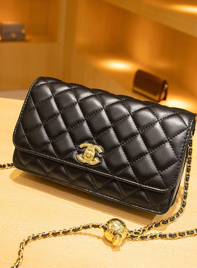 大牌真皮女士包包发财包小香风菱格链条包新款斜挎包肩腋下女包