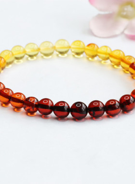天然彩虹琥珀手串金珀渐变色珠饰品男女款手串
