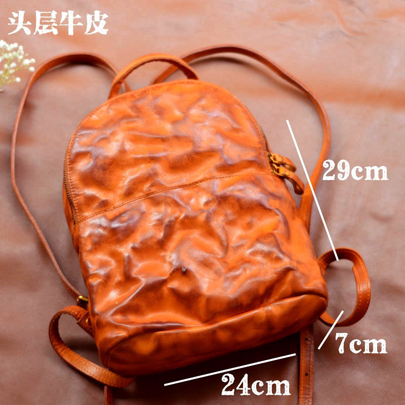 水洗植鞣皮女士双肩包复古头层牛皮女包文艺原创软皮真皮休闲背包