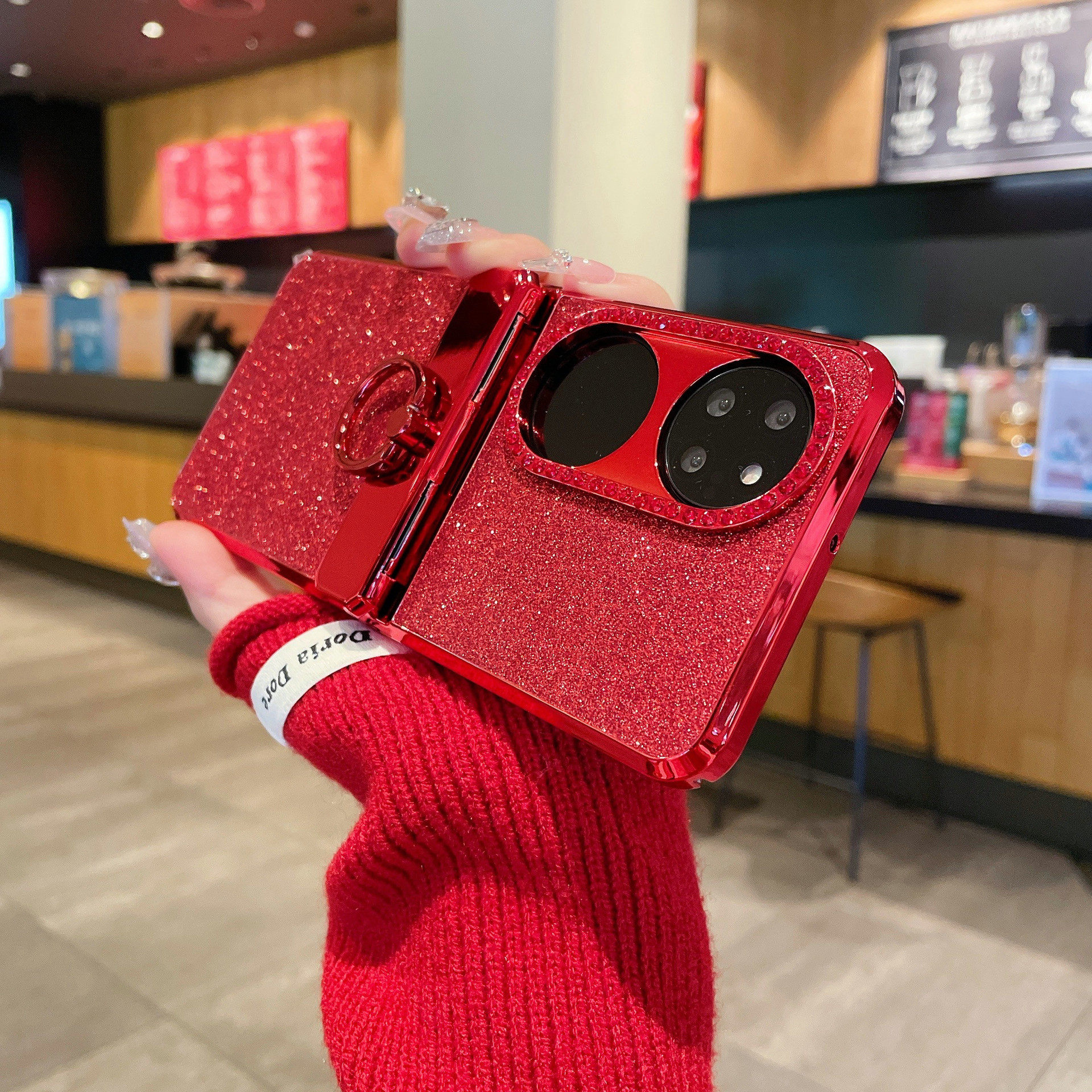 新年红火满天星华为pocket2闪粉指环手机壳适用P50Pocket时尚女款