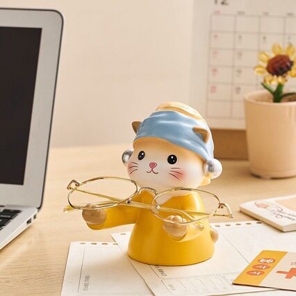 创意眼镜架珍珠猫少女摆件桌面搁架收纳置物架展示架送礼礼物工位