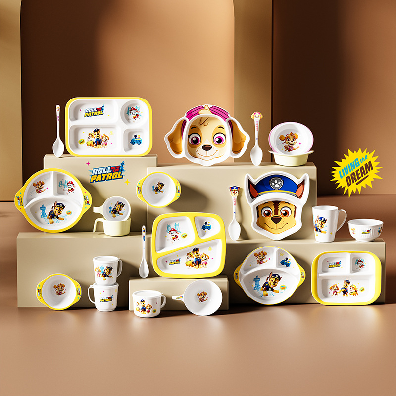 希尔汪汪队密胺餐具婴童幼儿吃饭分格餐盘杯勺子带手柄儿童碗