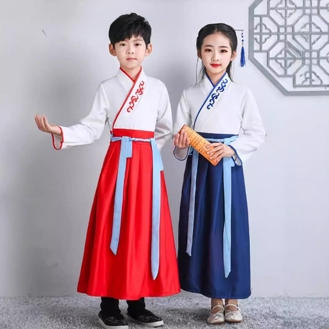儿童古装汉服男童国学服中国风书童服小学生开笔礼诗歌朗诵演出服