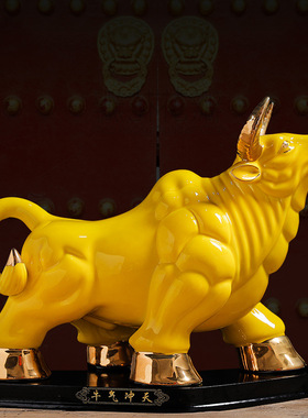 陶瓷招财牛摆件牛气冲天摆设家居装饰品客厅公室开业礼品摆件