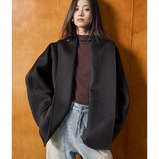 蝙蝠袖 极简ROW风100%绵羊毛双面呢外套袖 大衣 新款 翡格依2025冬季