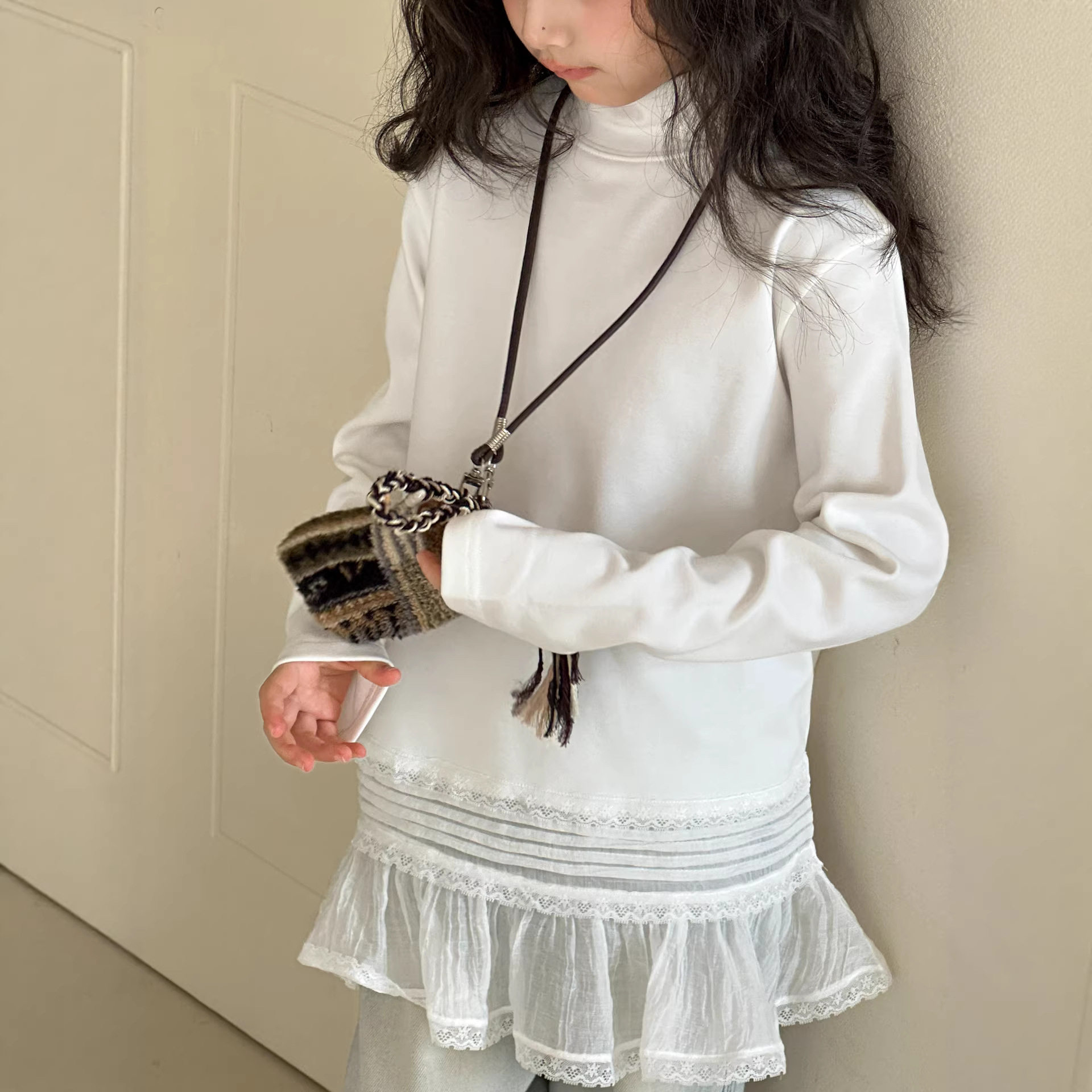 小红鱼女童德绒打底衫秋冬装2026新款半领蕾丝拼接儿童内搭上衣,童装/婴儿装/亲子装,保暖上装,淘宝优惠券,粉丝福利购,淘宝优惠卷