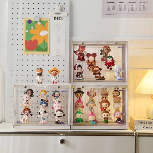 MINISO三丽鸥盲盒集装箱收纳展示架防尘创意展示盒透明手办收纳盒