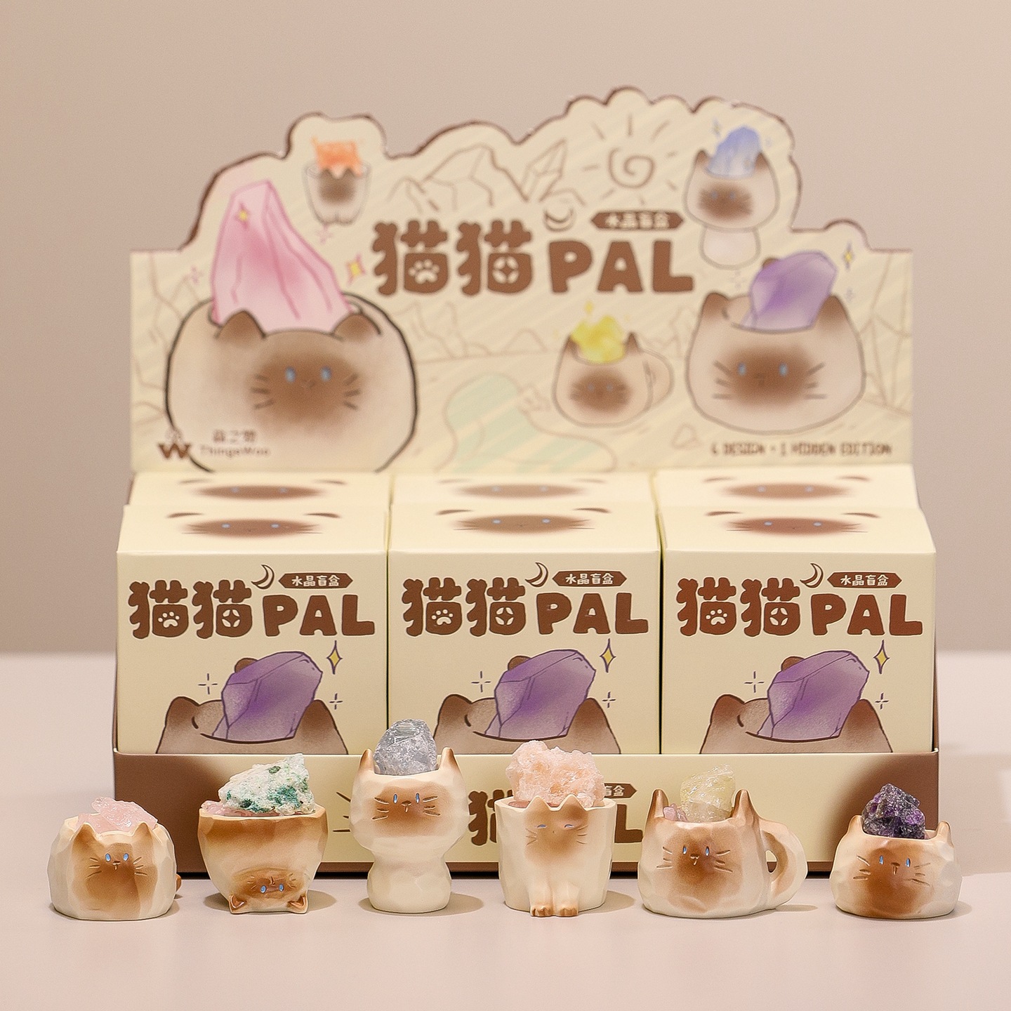 可爱猫猫创意潮玩桌面装饰树脂工艺品新款礼物萌粒新水晶盲盒摆件