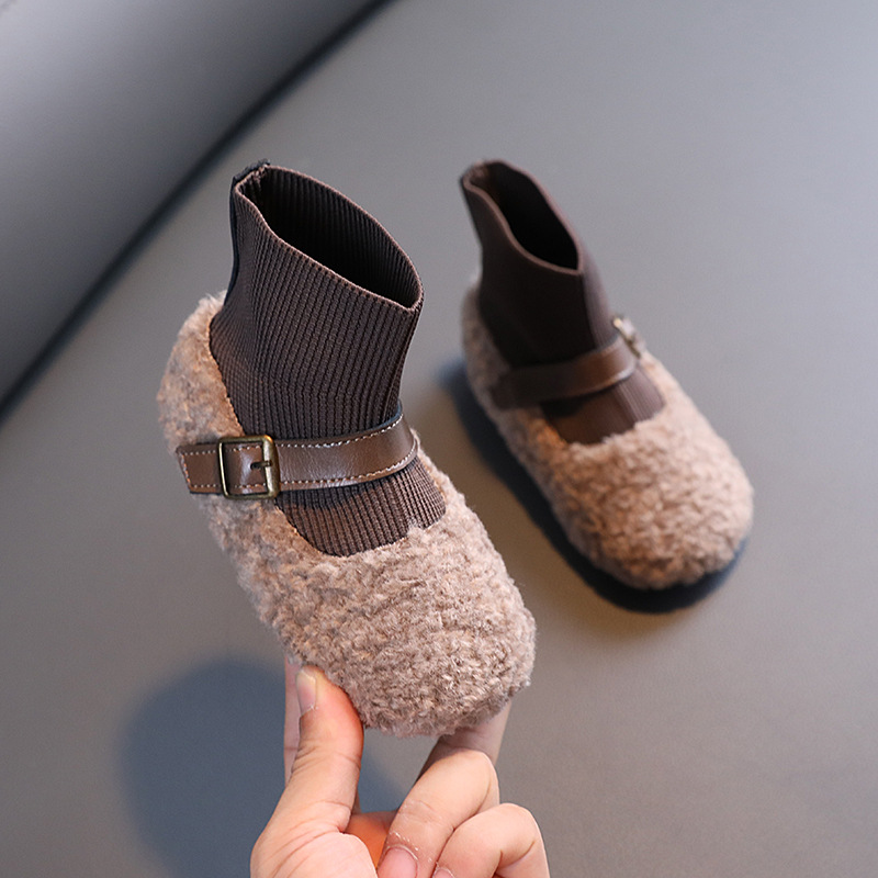 女宝宝鞋加绒婴幼儿靴子毛毛鞋