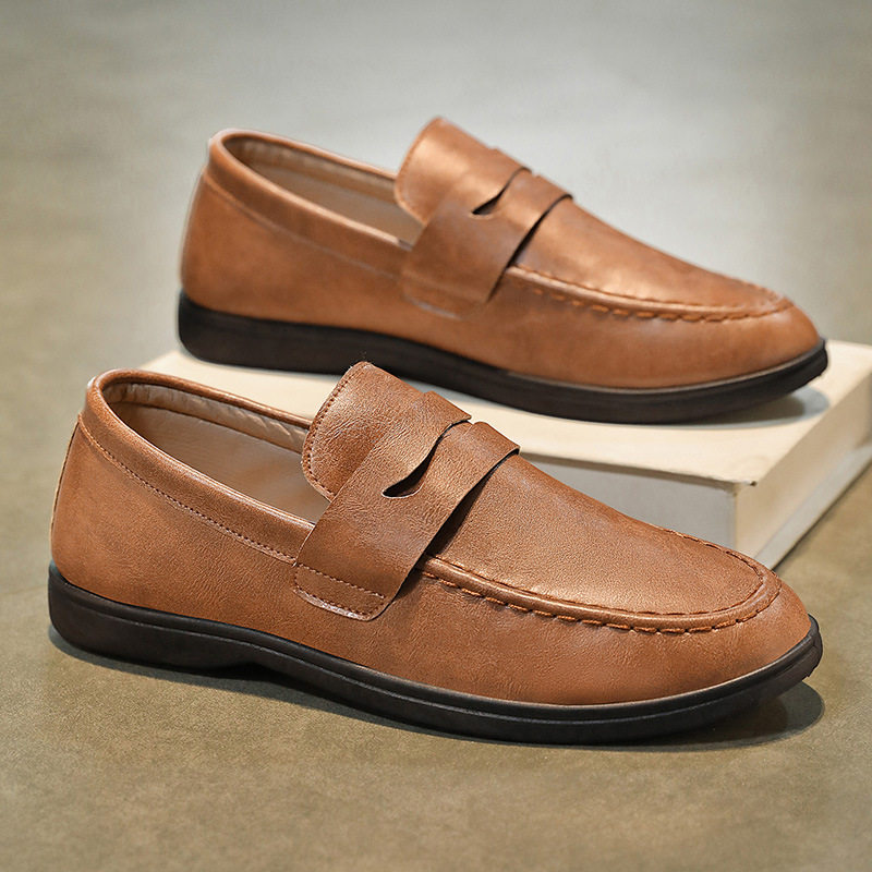 2026新款全黑色一脚蹬皮鞋男软底中年爸爸公务鞋商务通勤豆豆潮鞋,流行男鞋,乐福鞋（豆豆鞋）,淘宝优惠券,粉丝福利购,淘宝优惠卷