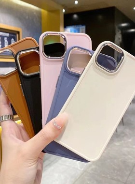 电镀相框solid color soft case适用iphone 11 12 13 14 15 16 17 pro max XR XS MAX 7 8 PLUS