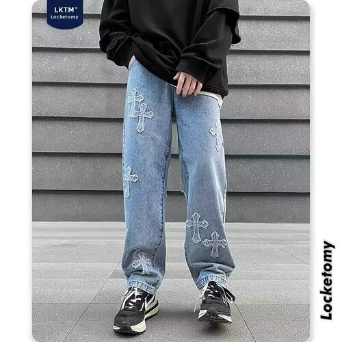 Men's Baggy Trouser Cross Loose Jeans Pant Women Denim牛仔裤