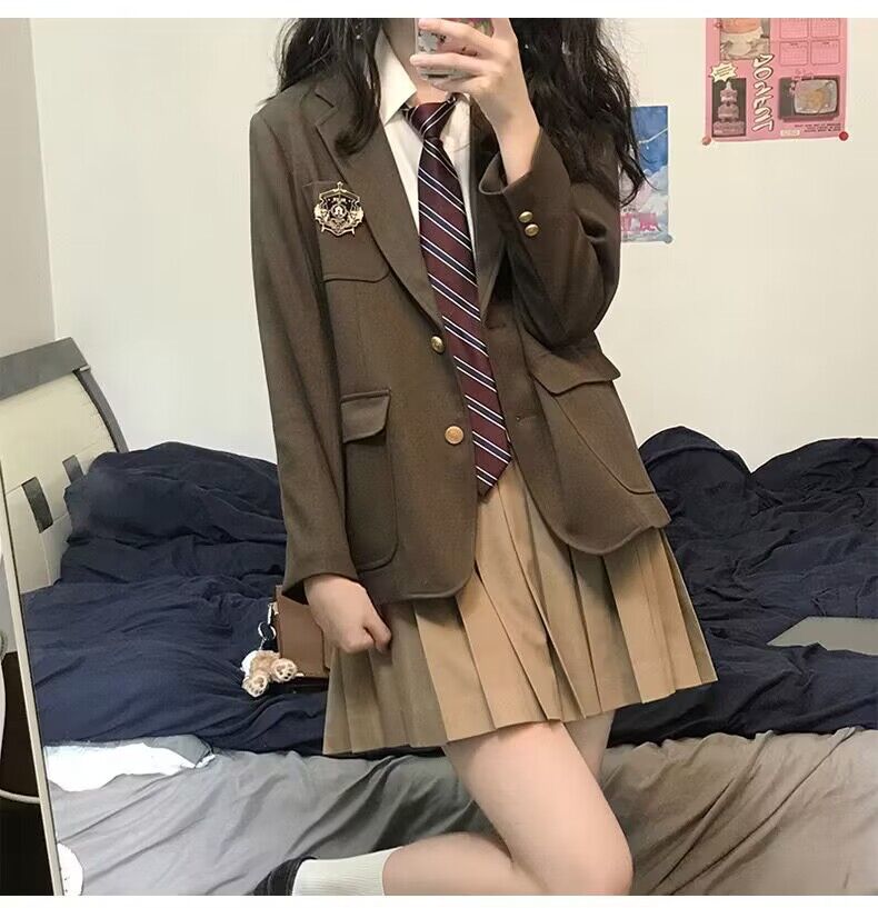 JK格裙原创西装制服套装全套秋冬季校女学生学院风校服百褶裙子