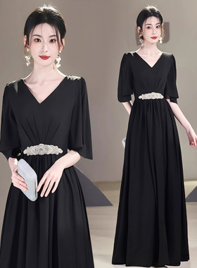 黑色指挥服大合唱团演出女长裙主持舞台比赛宴会表演成人晚礼服装