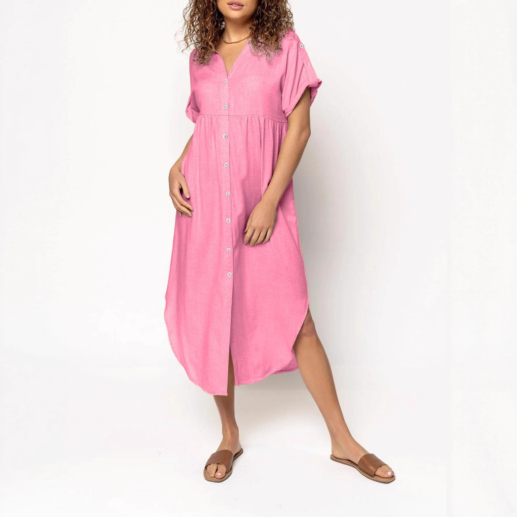 Loose casual no pocket button up dress 休闲无口袋系扣连衣裙