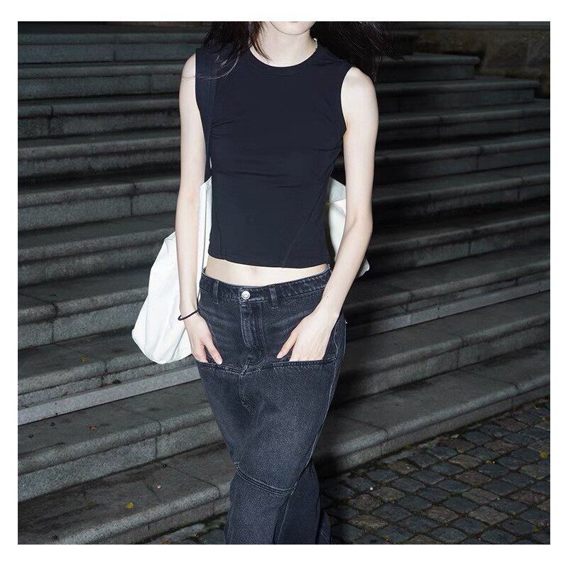 基础款百搭无袖上衣女2022夏装新款修身舒适简约纯色背心短T恤