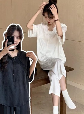 清仓CACA夏新款国风新中式女主家居服套装冰丝凉感宽松睡衣可外穿