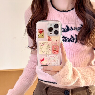 卡通涂鸦KT猫插画适用iPhone17苹果16ProMax手机壳15小众14少女心