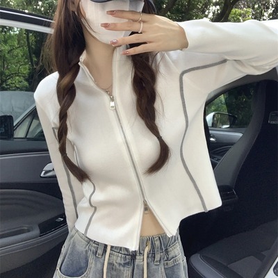 毛衣设计感小众半领拉链修身针织衫女秋冬小个子短款外套上衣冬