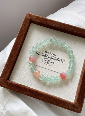 【清圆风荷】天然绿草莓晶小众设计水晶手串盐源玛瑙夏日轻奢手串