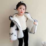 2025秋冬新款女童仿皮草大衣洋气儿童女皮毛一体连帽毛毛外套P85，童装外套，祺妙童装
