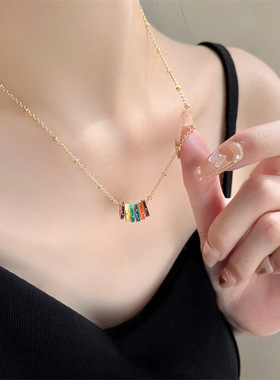 手工珐琅夏季新款彩色圈圈吊坠女级感法式复古气质轻奢耳环项链