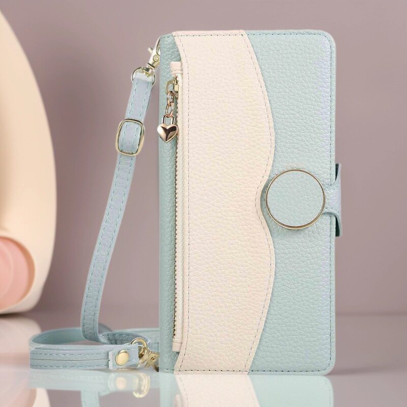 适用谷歌10A潮女双色拼接皮套Pixel9ProXL斜挎圆扣磁吸翻盖PiXel6/7/8荔枝纹手机壳拉链钱包保护套