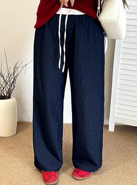 大码女装百搭松紧抽绳休闲裤女直筒裤2025秋胖mm宽松阔腿裤NK1285