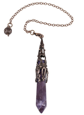 天然水晶石头灵摆六角柱吊坠配铜色珠链冥想打坐灵气瑜伽饰品挂件