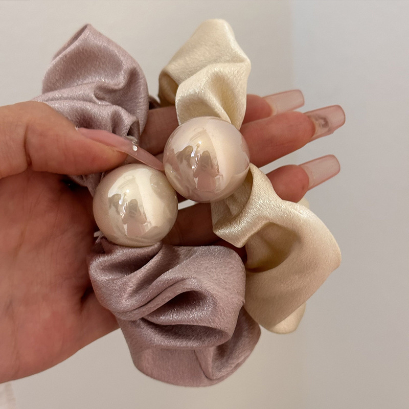 法式时尚缎面珍珠猪大肠圈女简约级感发圈绑头发低马尾头绳新款