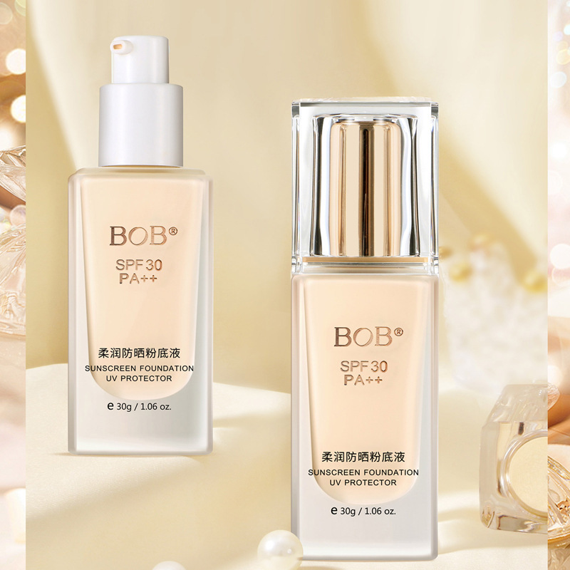 BOB柔润防晒粉底液SPF30保湿隔离遮瑕粉底裸妆不卡粉遮瑕膏bb霜
