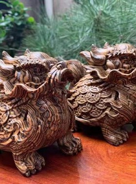 天然虎皮檀木金钱龙龟摆