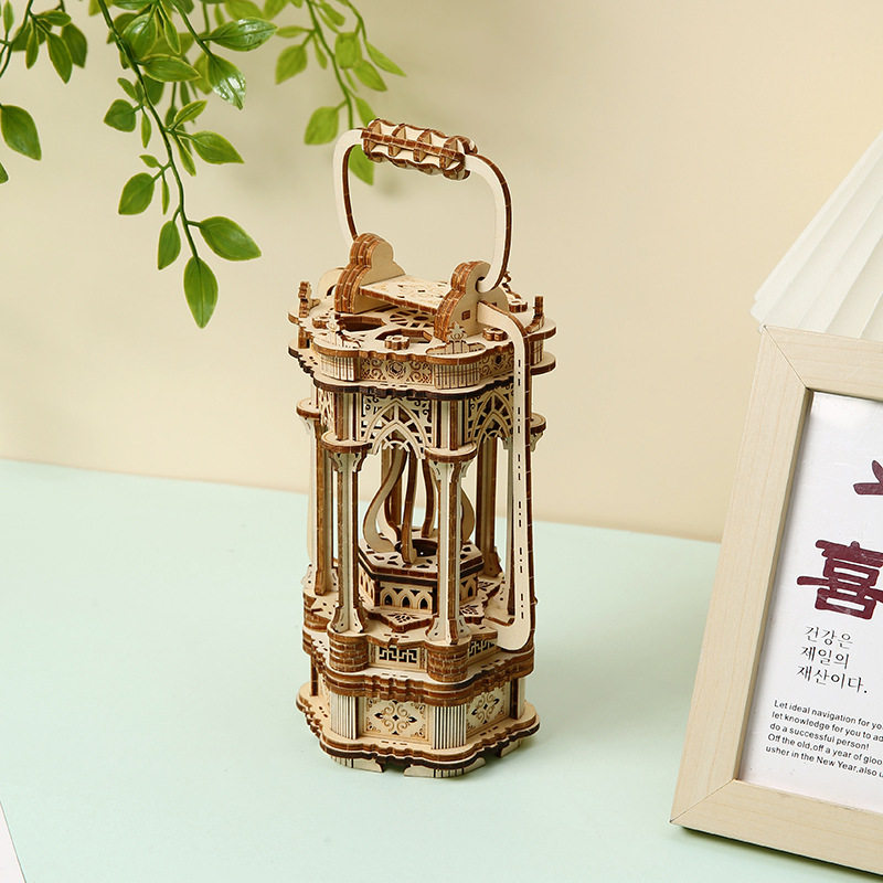 新品 3D立体拼图木制玩具 益智拼装玩具DIY创意玩具 复古提灯