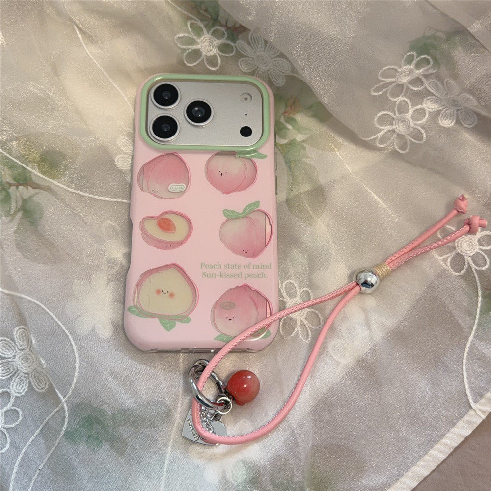 少女ins粉水蜜桃适用iPhone16/15PM苹果17ProMax手机壳17手链新款可爱韩系