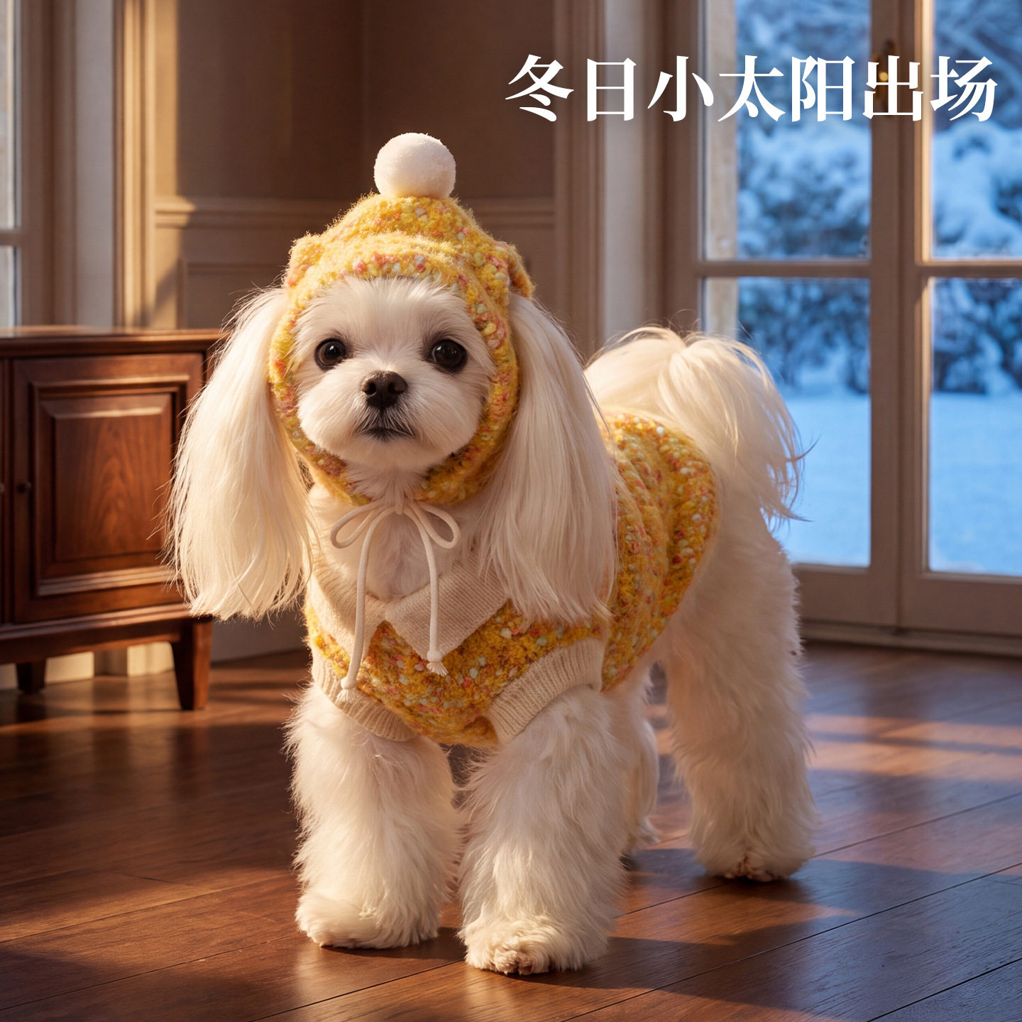 狗狗秋冬季混彩毛衣中小型犬仿貂绒带帽子无袖猫咪保暖宠物衣服