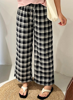 大码女装松紧腰裤格子裤2025秋款胖mm宽松阔腿裤休闲裤NK1202乃粒
