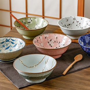 日本进口美浓烧陶瓷餐具釉下彩高档拉面碗家用陶瓷汤碗粗陶餐具