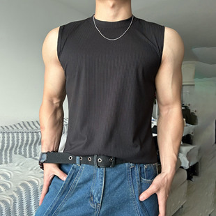 坎肩背心冰丝运动跑步训练速干纯色T圆领透气 夏季 质感坑条