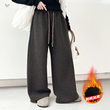 女童糯米裤加绒2025年秋冬新款中大童休闲阔腿裤纯色直筒长裤卫裤，童装裤子，祺儿童装