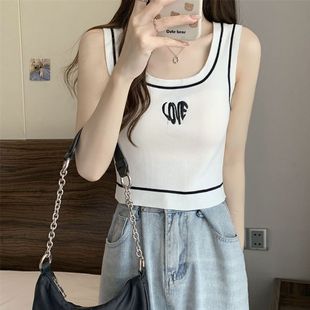 背心夏季 打底洋气撞色吊带修身 无袖 新款 上衣 显瘦冰丝针织衫 短款