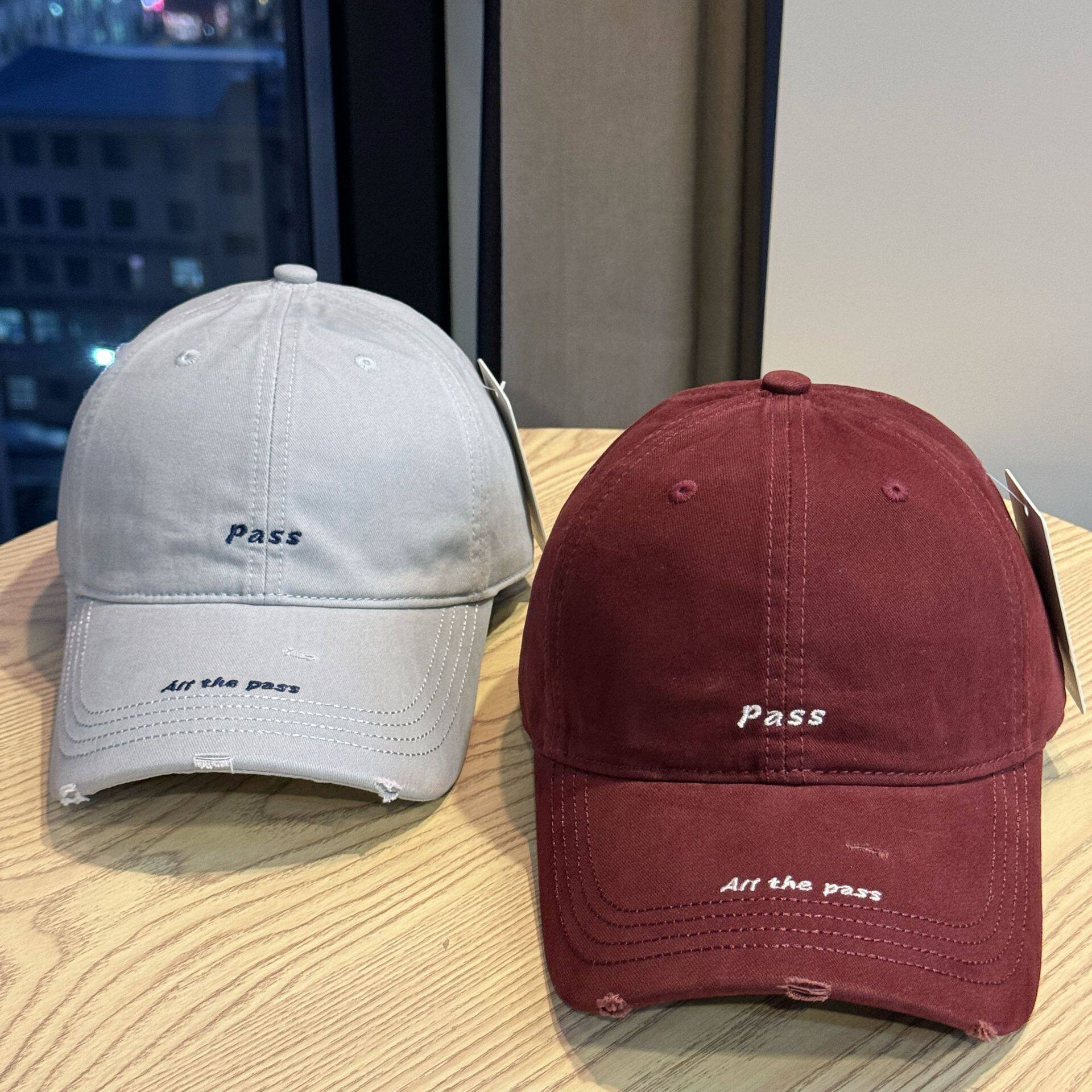 韩版字母刺绣磨边棒球帽子女春秋季百搭简约太阳帽显脸小男鸭舌帽