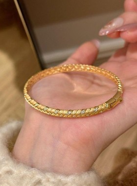 复古拉丝镶钻麦穗手镯女款中古轻奢精致小众设计级感搭配手饰