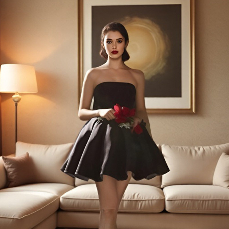 小众设计黑色甜酷公主抹胸蓬蓬短裙宴会小礼服晚会派对黑色连衣裙