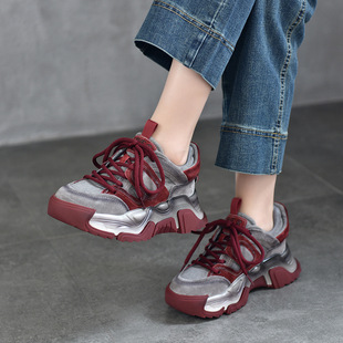 2025新款今年流行爆款老爹鞋女轻便软底超轻复古拼色小个子显高